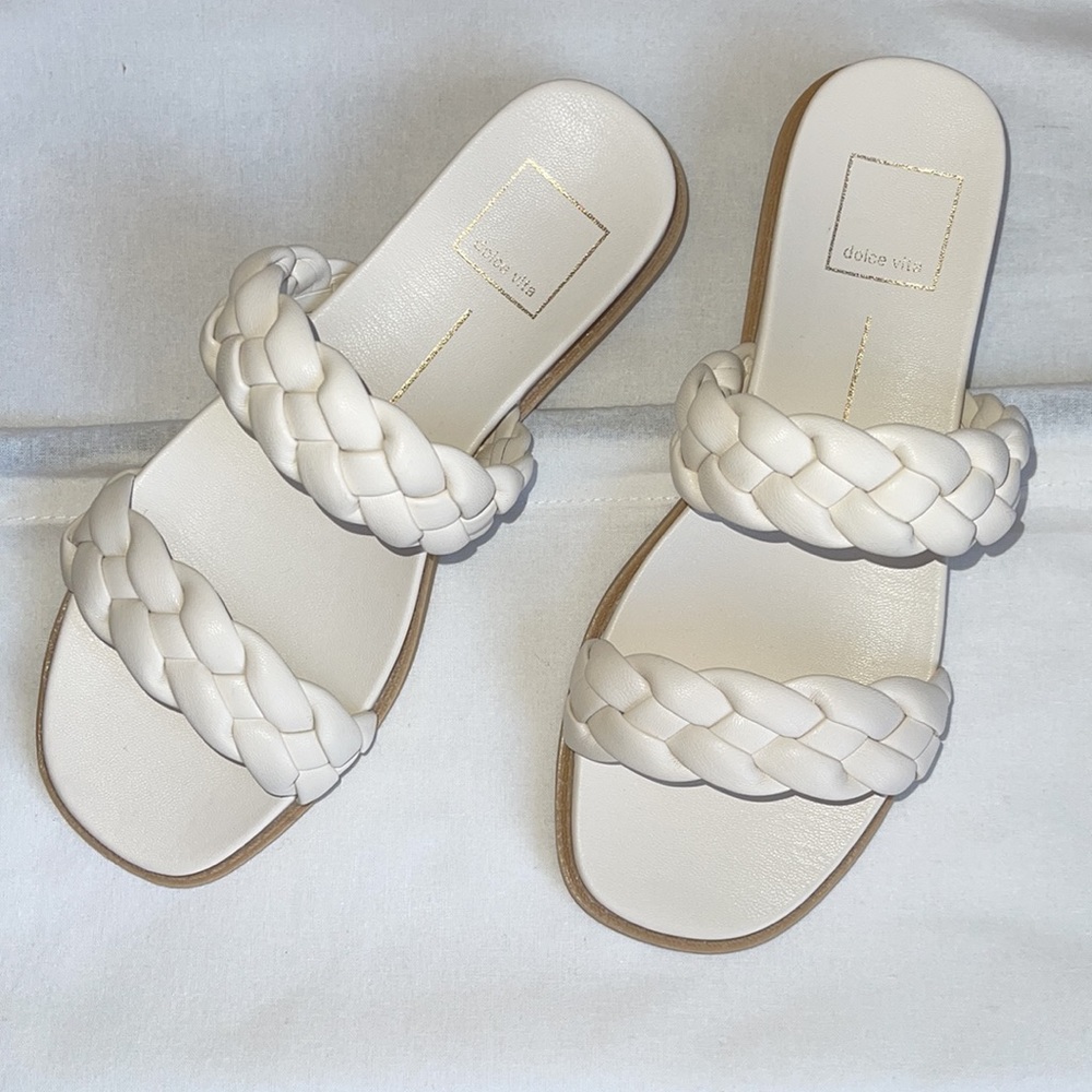 NIB Dolce Vita “Gabbie” Braided Double Strap Sandals Chalk-beige Size 8